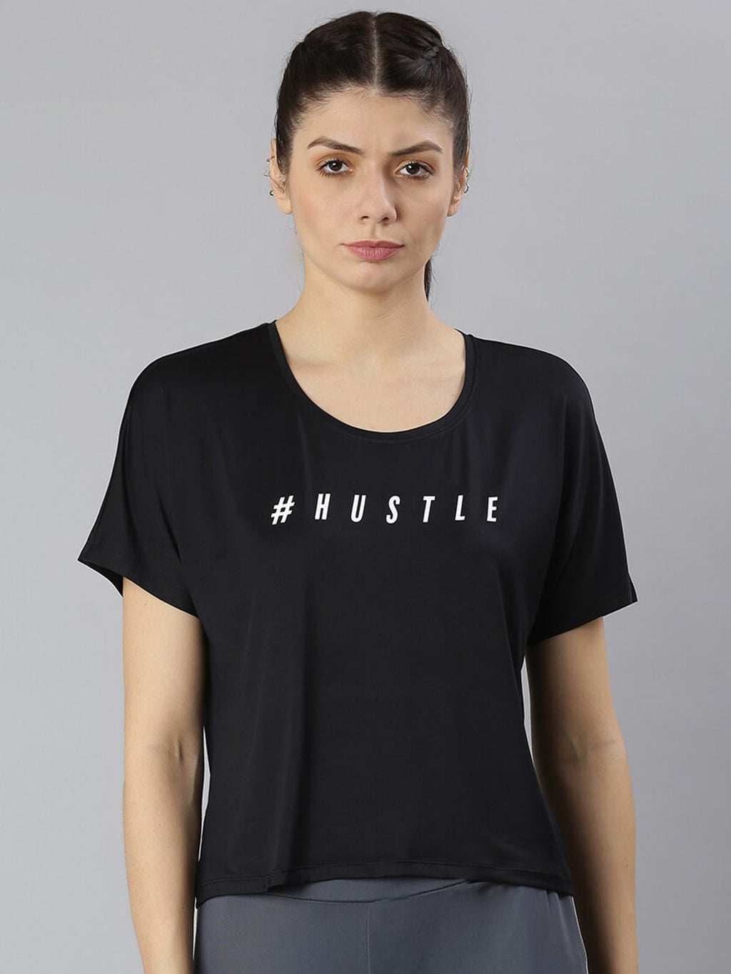MKH Typography Printed Round Neck Crop Sports T-shirt | Grocsy
