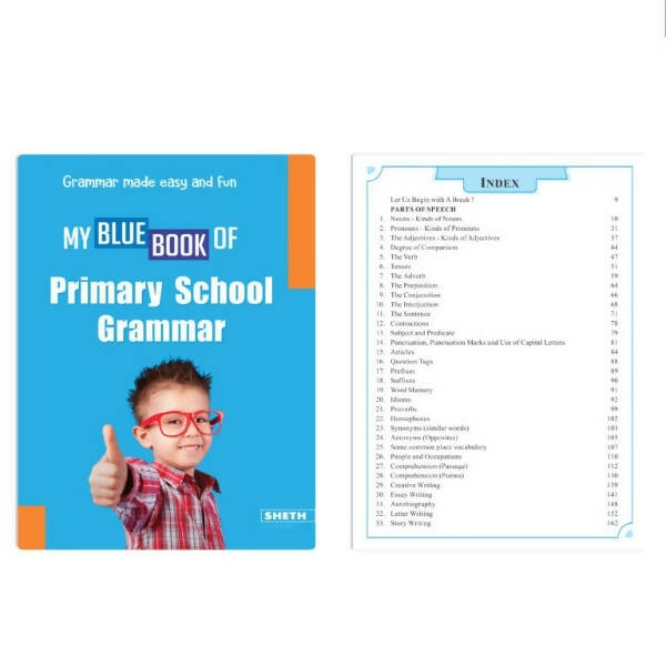 Nigam My Blue Book of Primary School Grammar * Suffix, Prefix, Homophones, Sentences, Preposition, Adverbs, Verbs, Pronouns, Adjectives, Nouns | Grocsy