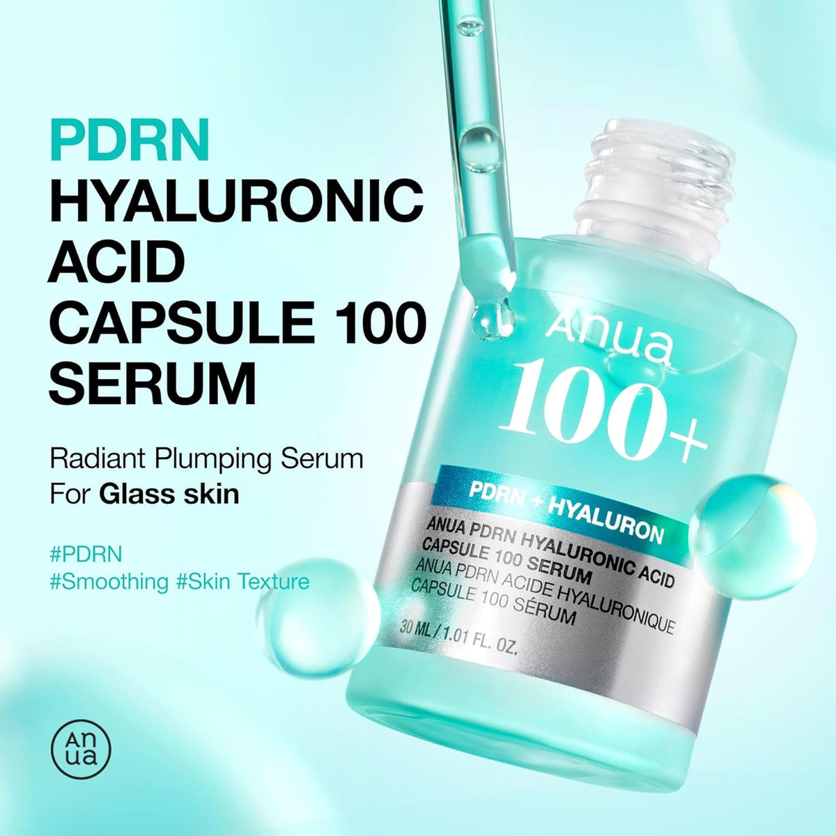 Anua Pdrn Hyaluronic Acid Capsule 100 Serum with Collagen For Plump, Dewy, Radiant Glass Skin | Grocsy