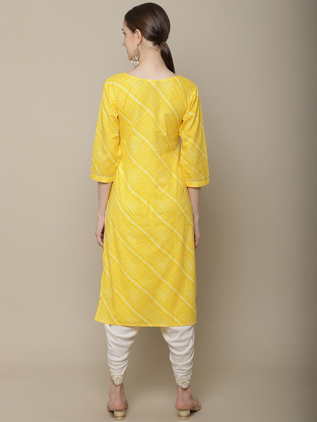 Sangria Women Yellow & White Embellished Cotton Straight Kurta | Grocsy