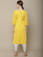 Sangria Women Yellow & White Embellished Cotton Straight Kurta | Grocsy