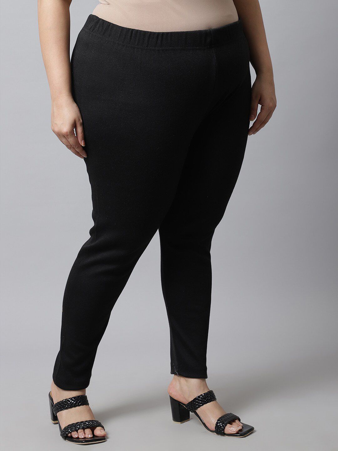 TAG 7 Women Plus size Black Solid Ankle-length Leggings | Grocsy