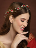 Panash Women Gold-Toned & Red Embellished Tiara | Grocsy