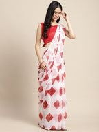 Saree Mall Women White & Red Printed Poly Chiffon Bandhani Saree With Matching Blouse | Grocsy