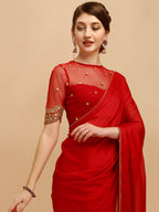 Sangria Red Silk Blend Embroidered Saree | Grocsy
