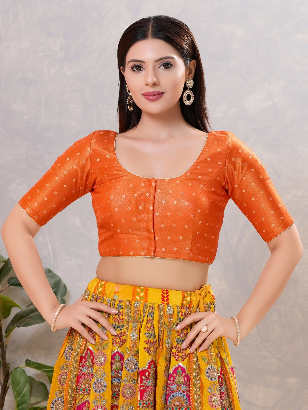Joban Fashion Women Silk Orange Stitched Blouse | Grocsy