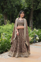 Vastranavya Designer Heavy Sequins & Thread Embroidered work Lehenga Choli - Beige | Grocsy