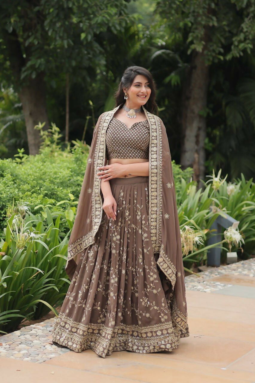 Vastranavya Designer Heavy Sequins & Thread Embroidered work Lehenga Choli - Beige | Grocsy