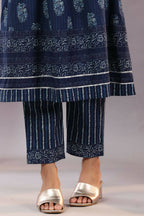 Juniper Women Indigo Cotton Cambric Batik texture Printed Kurta, Pants and Dupatta Set | Grocsy