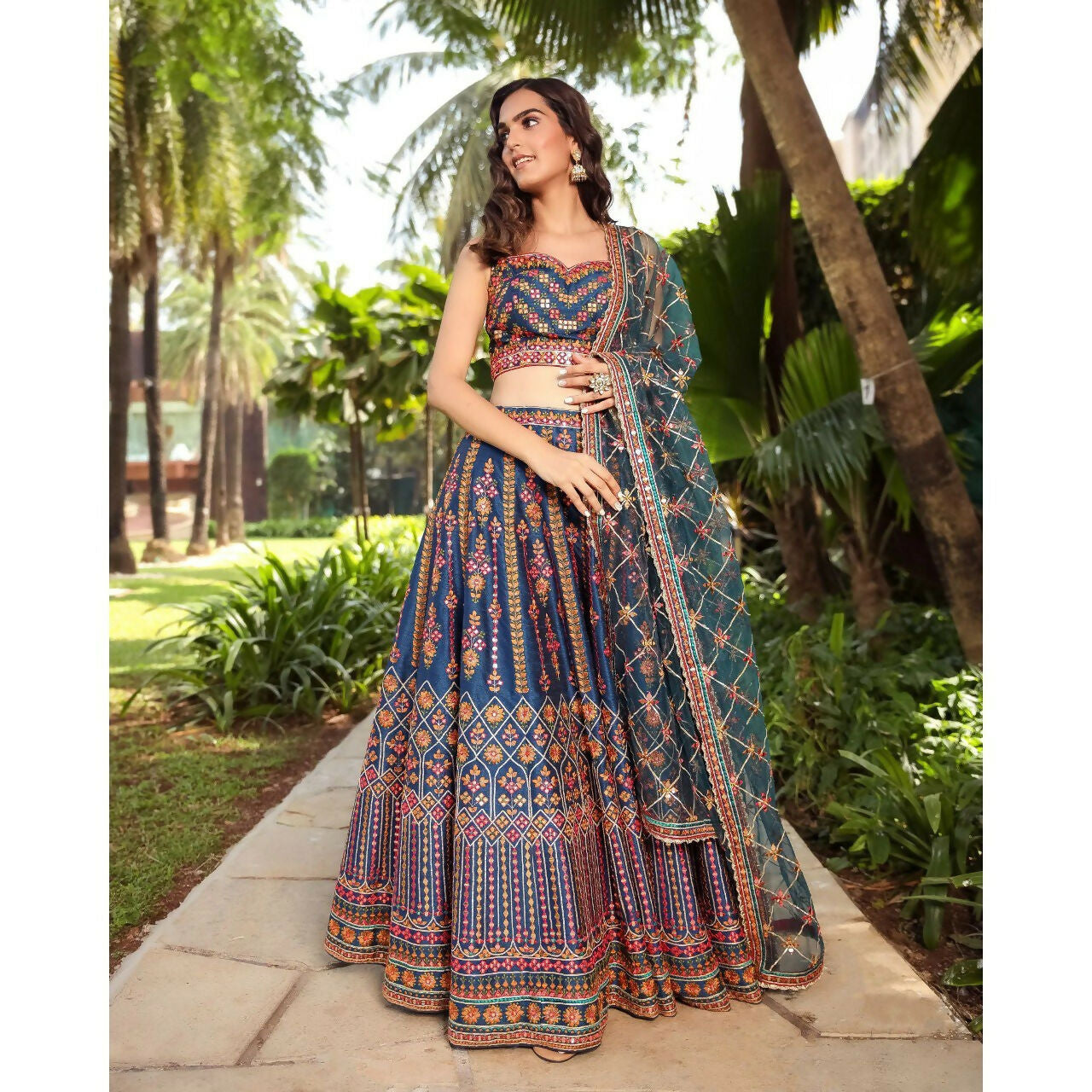 Jyoti Fashion Outstanding Blue Chinon 3MM, 9MM Sequins with Thread & Jari Embroidery Lehenga Choli with Dupatta | Grocsy