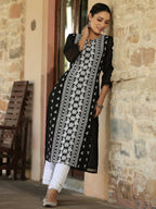 Juniper Women's Black Georgette Printed Kurta | Grocsy