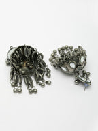 NVR Women's Silver Plated Mirror Work Oxidised Contemporary Jhumka Earrings | Grocsy