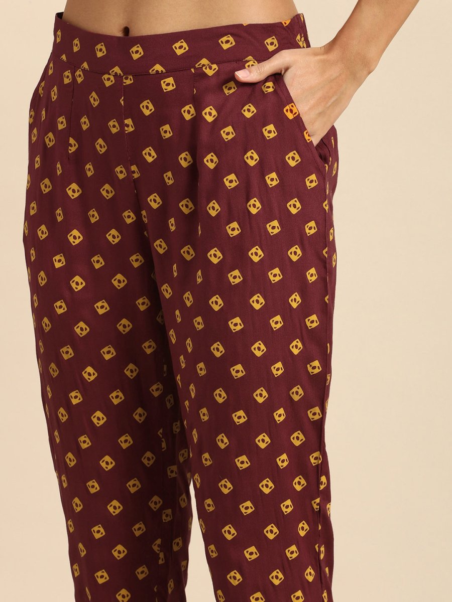 All About You Women Maroon Bandhani Printed Kurta with Trousers | Grocsy