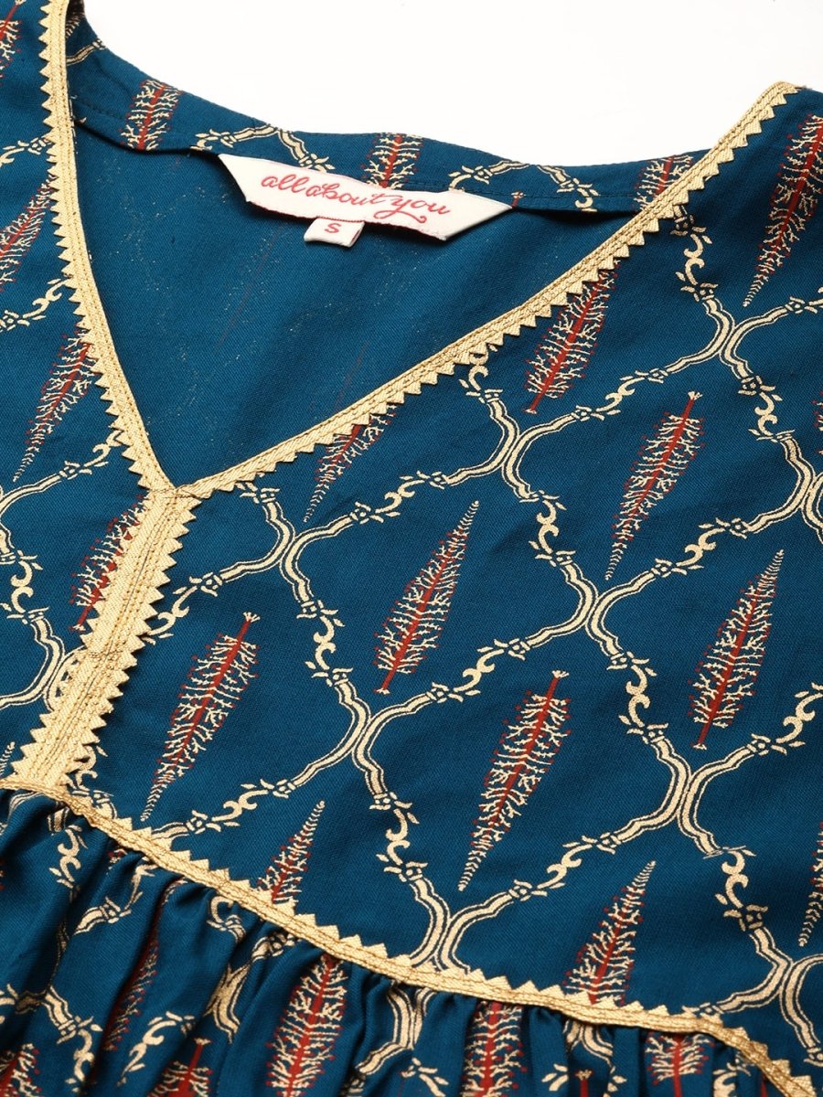 All About You Ethnic Motifs Foil Print Gotta Patti Detail Kurta with Palazzos | Grocsy