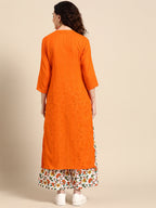 Sangria Women Orange Pure Cotton Kurta with Palazzos | Grocsy