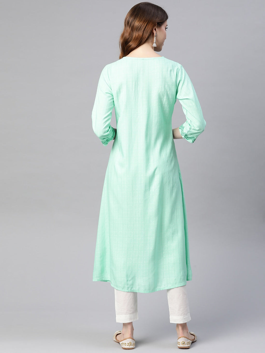 HERE&NOW Women Sea Green Yoke Design A-Line Kurta | Grocsy