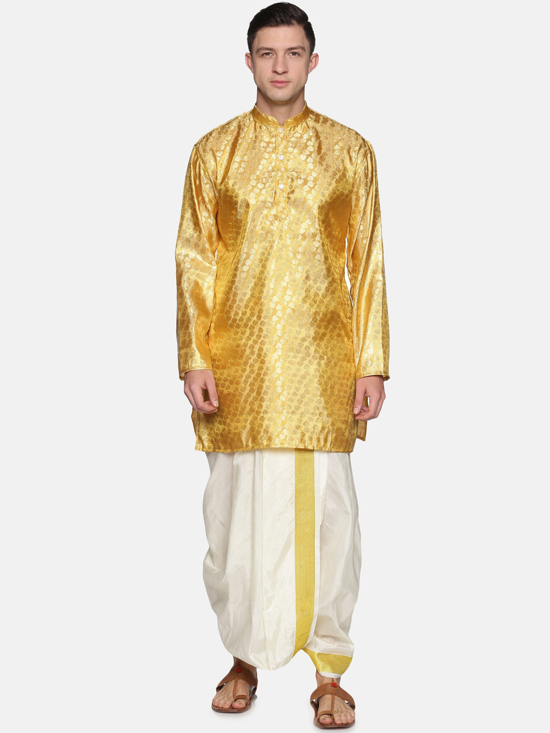 Sethukrishna Men Cream-Coloured Solid Readymade Dhoti Pants | Grocsy