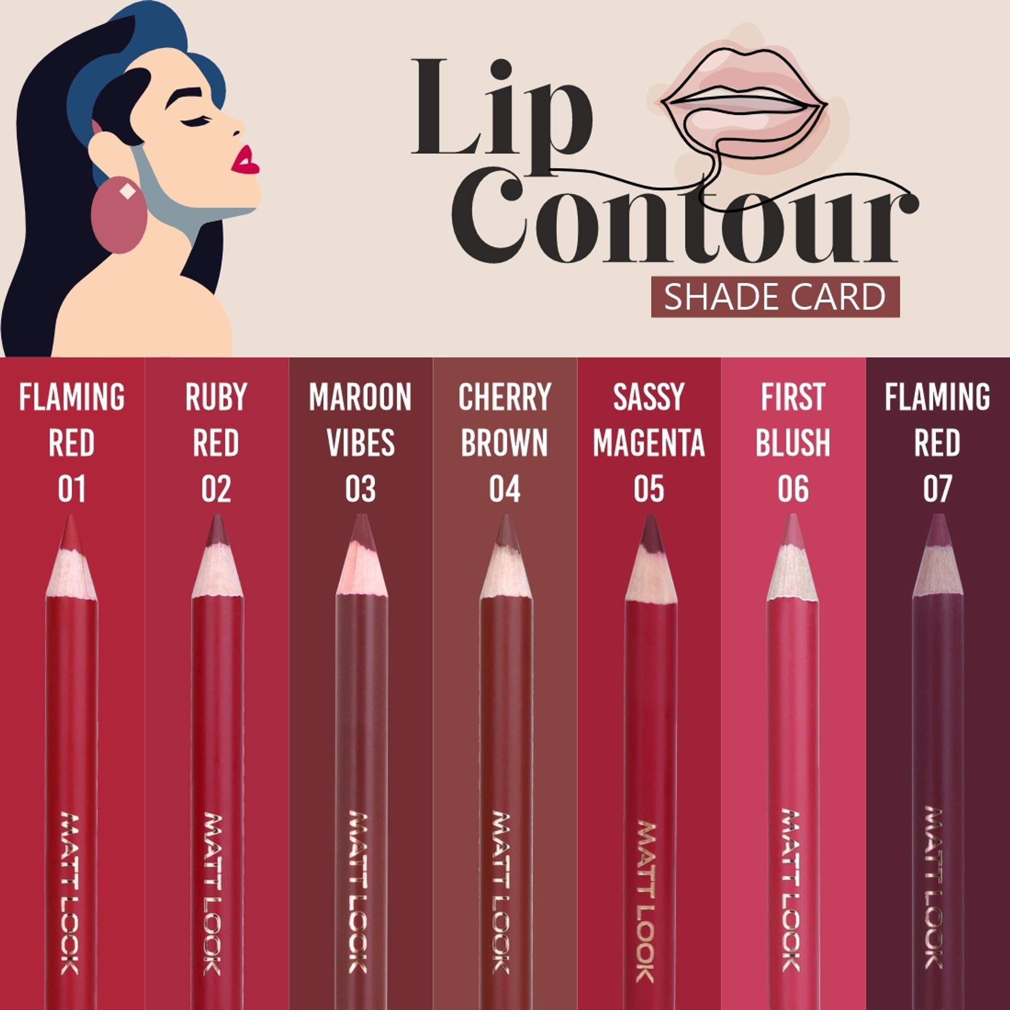 Matt Look Colorite Lip Contour Professional Matte Lip Color Pencil - Rich Ruby 16 | Grocsy