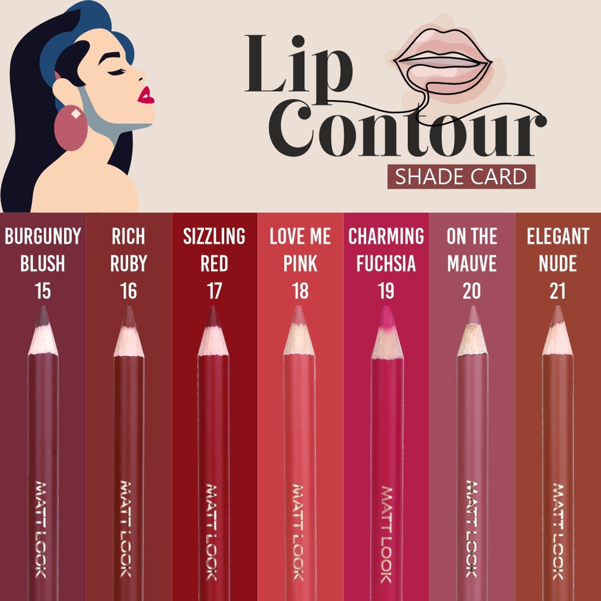 Matt Look Colorite Lip Contour Professional Matte Lip Color Pencil - Rich Ruby 16 | Grocsy