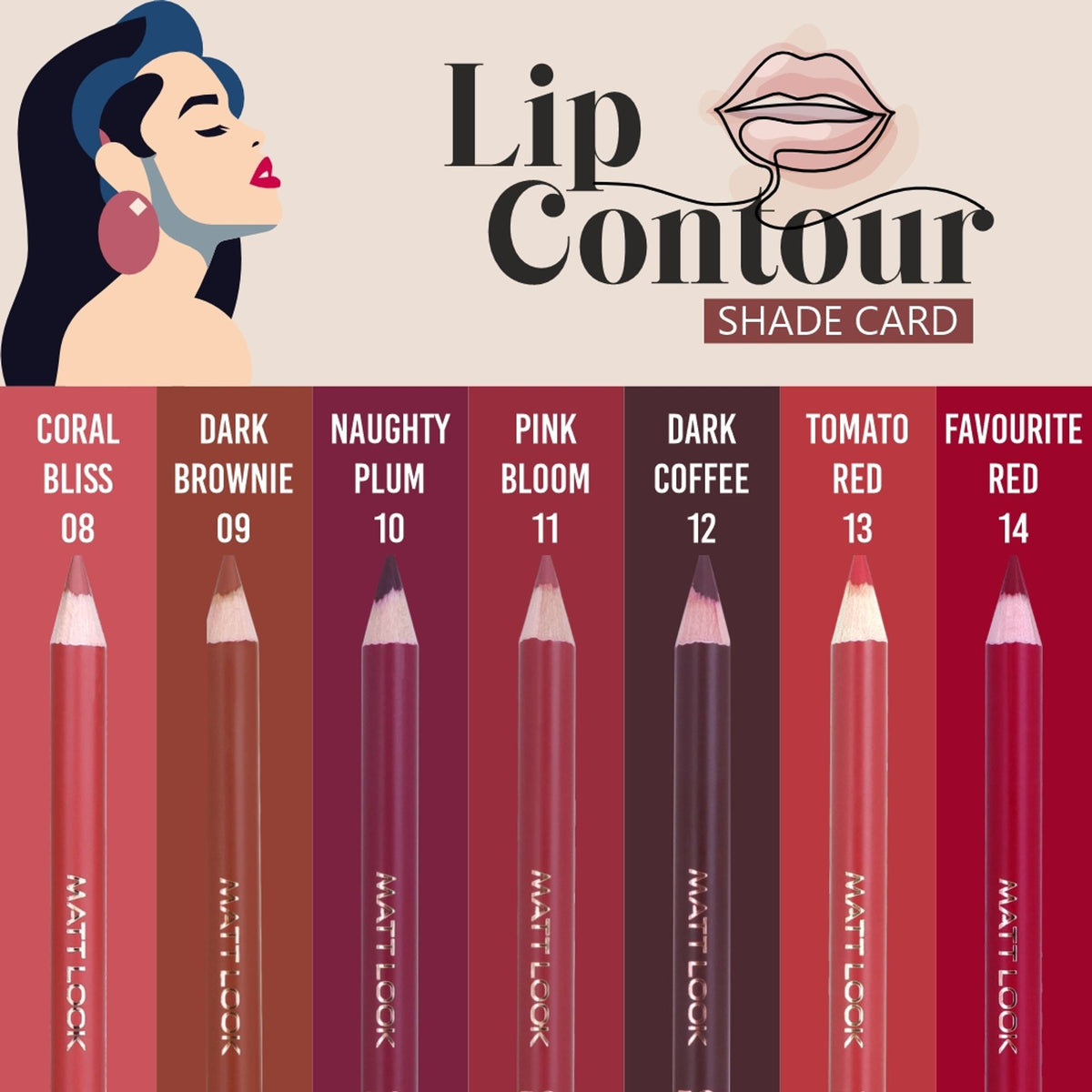 Matt Look Colorite Lip Contour Professional Matte Lip Color Pencil - Charming Fuchsia 19 | Grocsy