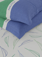 Nautica Noridge Green & Blue Floral Cotton 160 TC King Bedsheet With 2 Pillow Covers | Grocsy