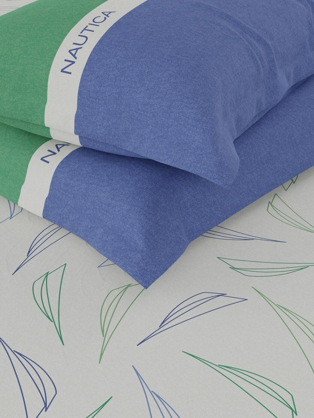 Nautica Noridge Green & Blue Floral Cotton 160 TC King Bedsheet With 2 Pillow Covers | Grocsy