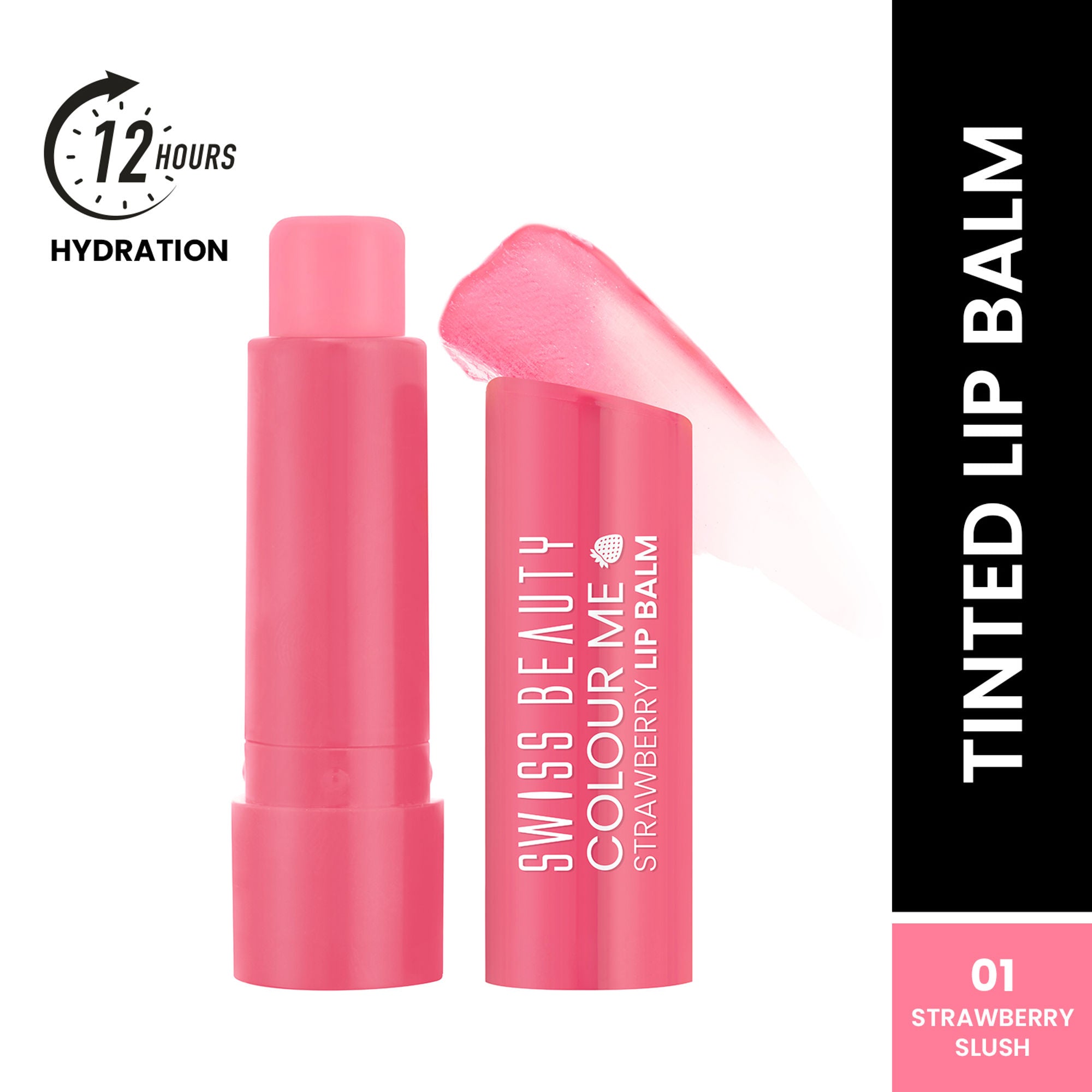 Swiss Beauty Colour Me Tinted Lip Balm For Dry With SPF 15 , Shea Butter and Vitamin E - Strawberry Slush | Grocsy