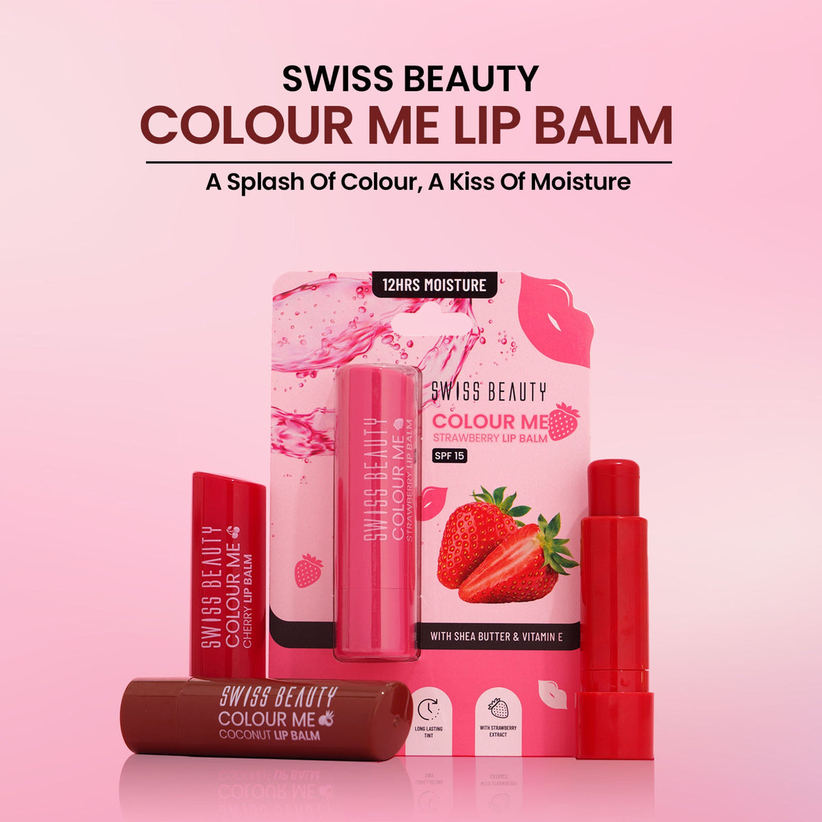 Swiss Beauty Colour Me Tinted Lip Balm For Dry With SPF 15 , Shea Butter and Vitamin E - Coconut Blast | Grocsy