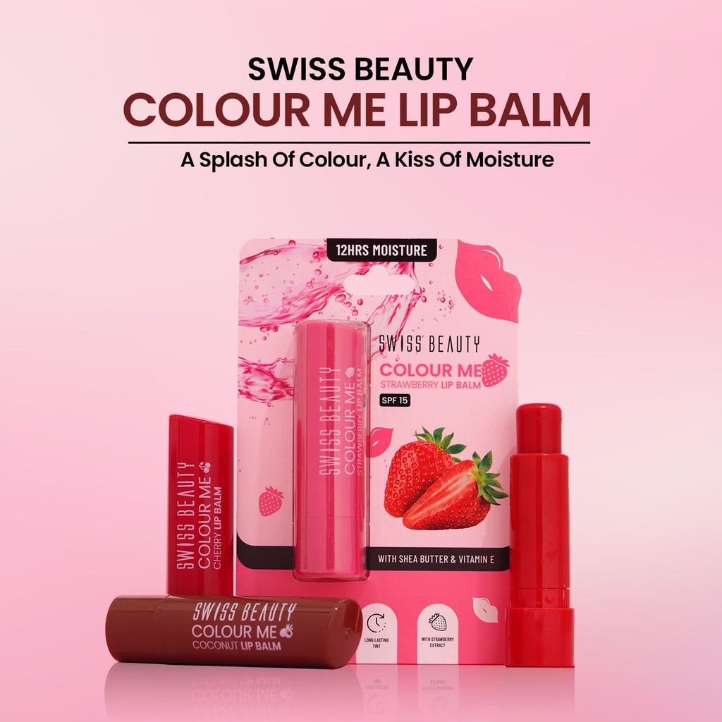 Swiss Beauty Colour Me Tinted Lip Balm For Dry With SPF 15 , Shea Butter and Vitamin E - Cherry Pop | Grocsy