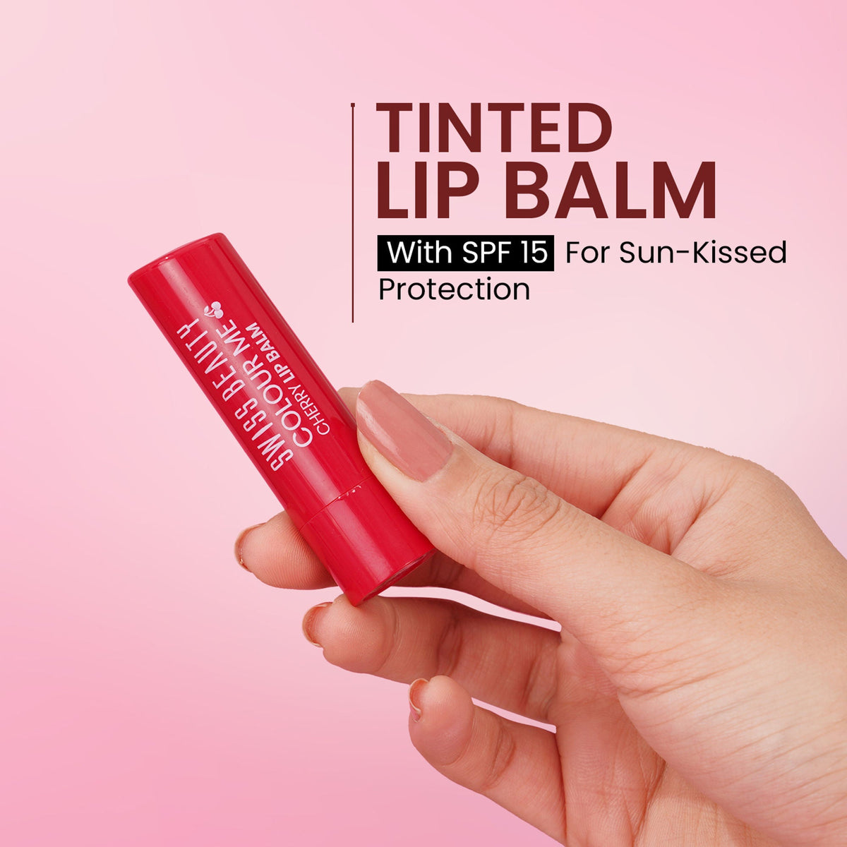 Swiss Beauty Colour Me Tinted Lip Balm For Dry With SPF 15 , Shea Butter and Vitamin E - Cherry Pop | Grocsy
