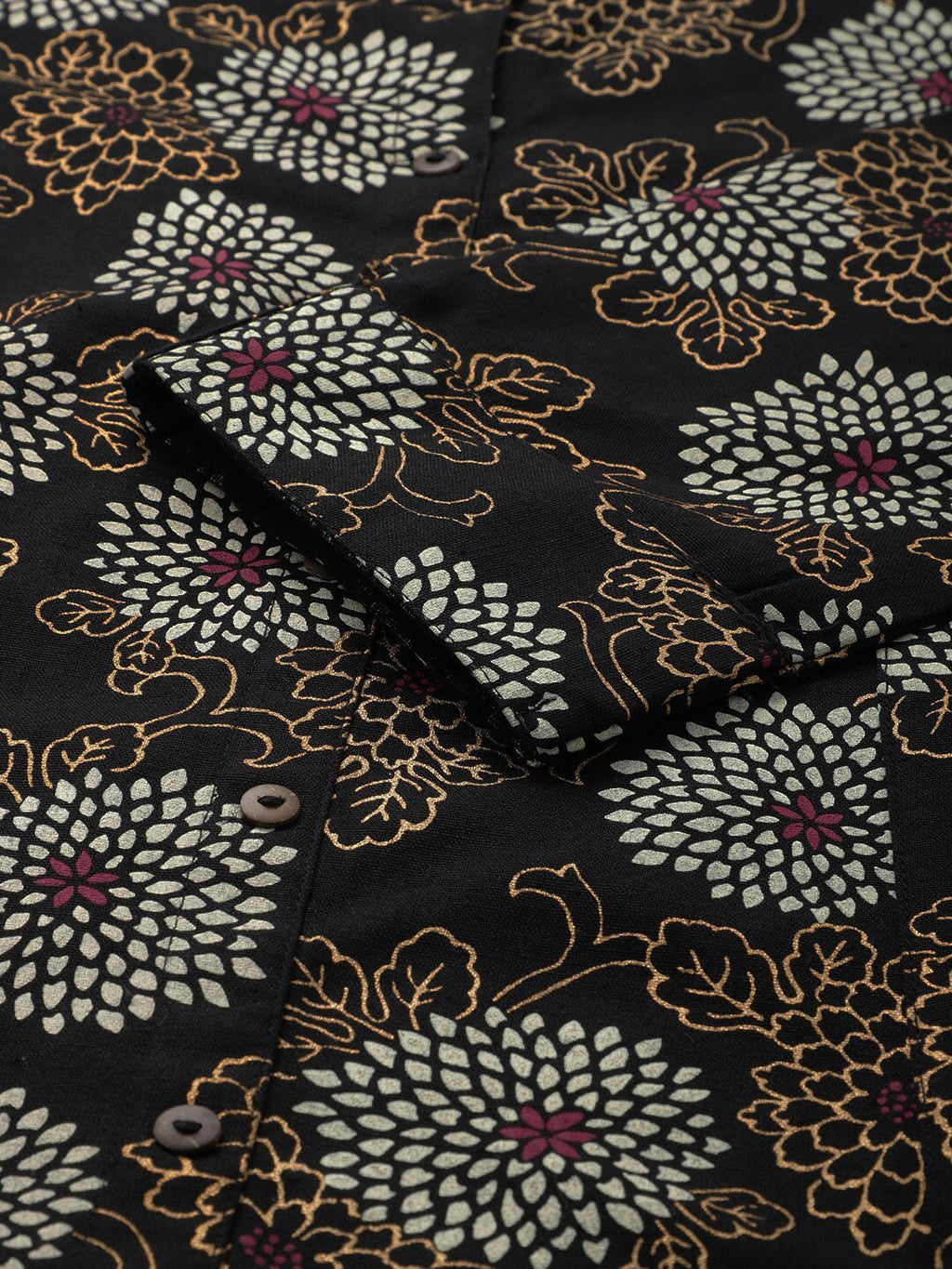 HERE&NOW Mandarin Collar Floral Printed Cotton Kurta | Grocsy