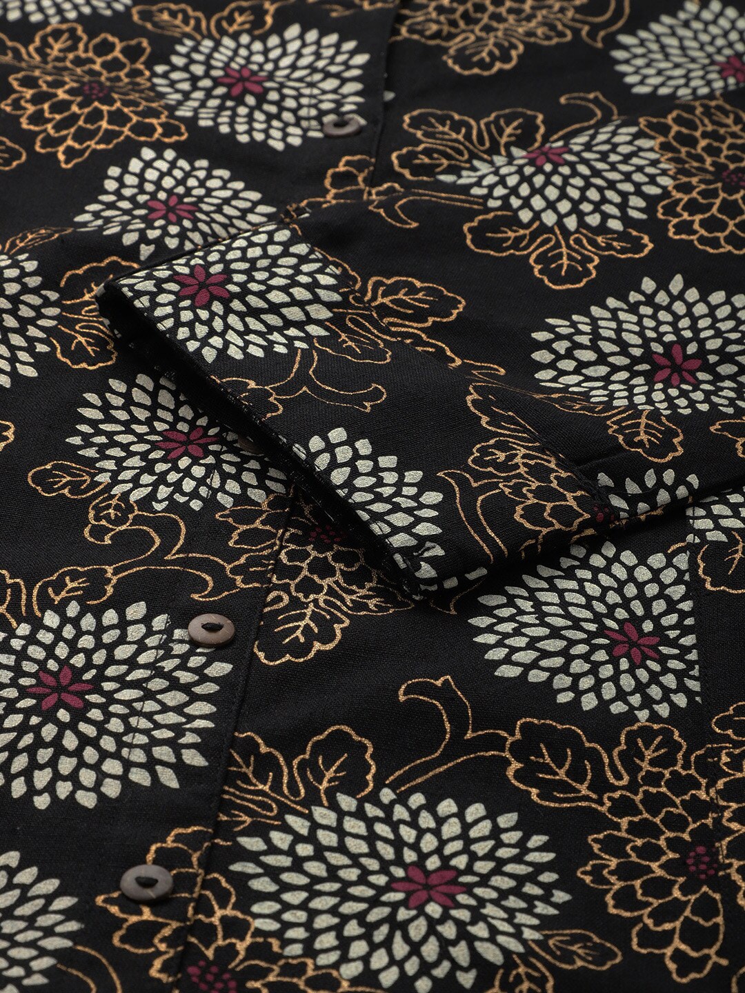 HERE&NOW Mandarin Collar Floral Printed Cotton Kurta | Grocsy