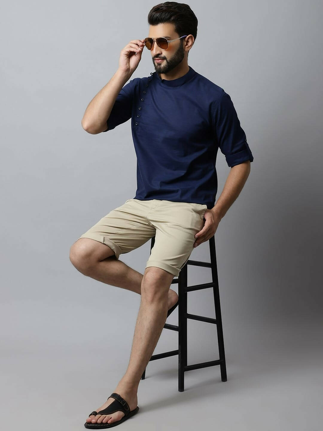 Even Apparels Navy blue Color Viscose Pure Cotton Men's Kurta With Side Placket (SLD1190) | Grocsy