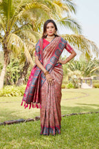 Vastranavya Boutique Collection Kanjivaram Soft Silk Saree With Unstitched Blouse - Coral | Grocsy
