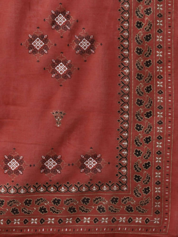 Yufta Women Cream-Coloured Ethnic Motifs Embroidered Regular Thread Work Kurta with Palazzo & With Dupatta | Grocsy