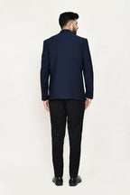 Joban Fashion Blue Colored Terry Rayon Based With Geometry Work Fabric Open Prince Coat, Jacket With Pant | Grocsy