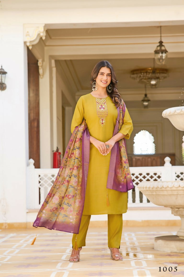 Festive Wear Ethnic Yellow vetigun Stitched Suit With Dupatta - Nisha | Grocsy