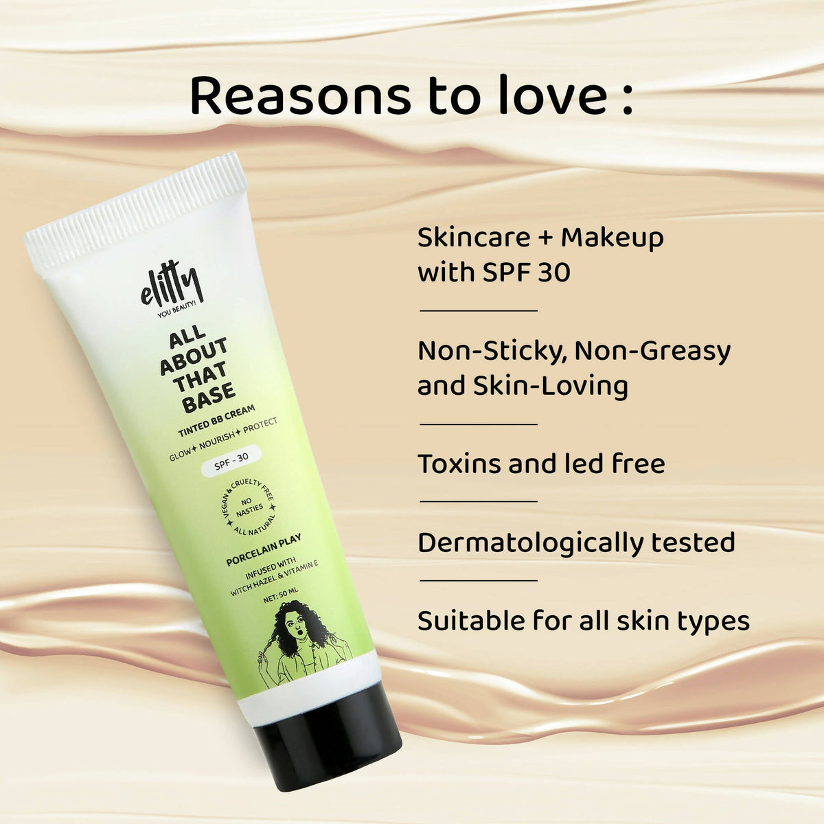 Elitty All About That Base Tinted BB Cream with SPF 30 - Porcelain Play | Grocsy