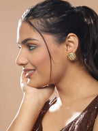 Gold-Toned Green Contemporary Gold-Polished Studs Earrings - Ruby Raang