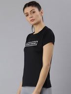 MKH Women Black Typography Printed Round Neck Dri-FIT T-shirt | Grocsy