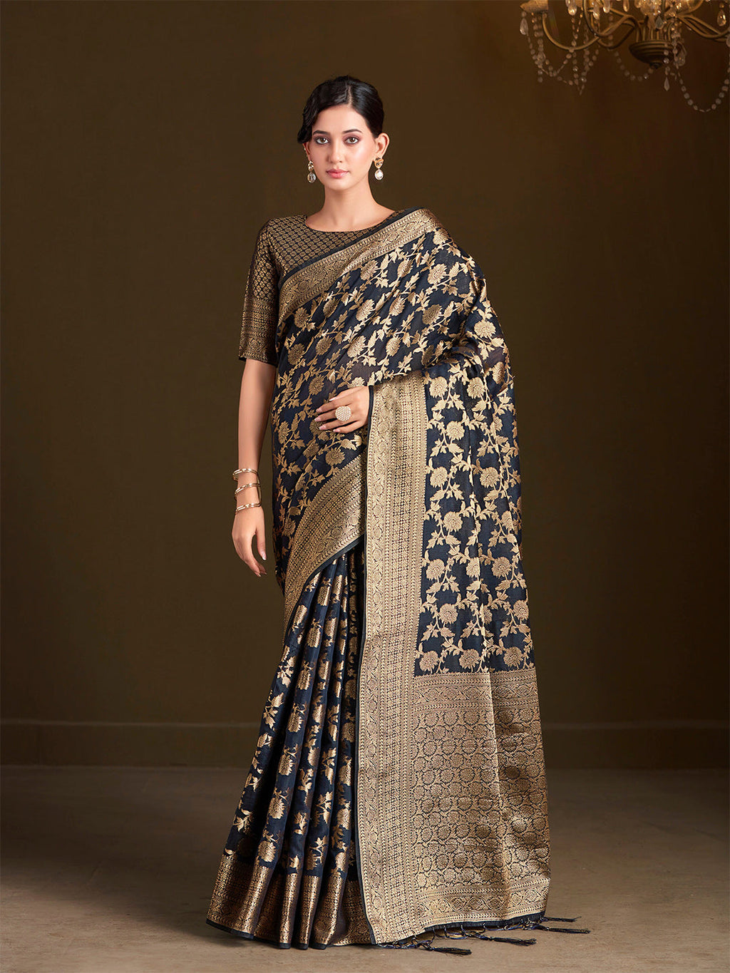 Sangria Floral Woven Design Sarees | Grocsy