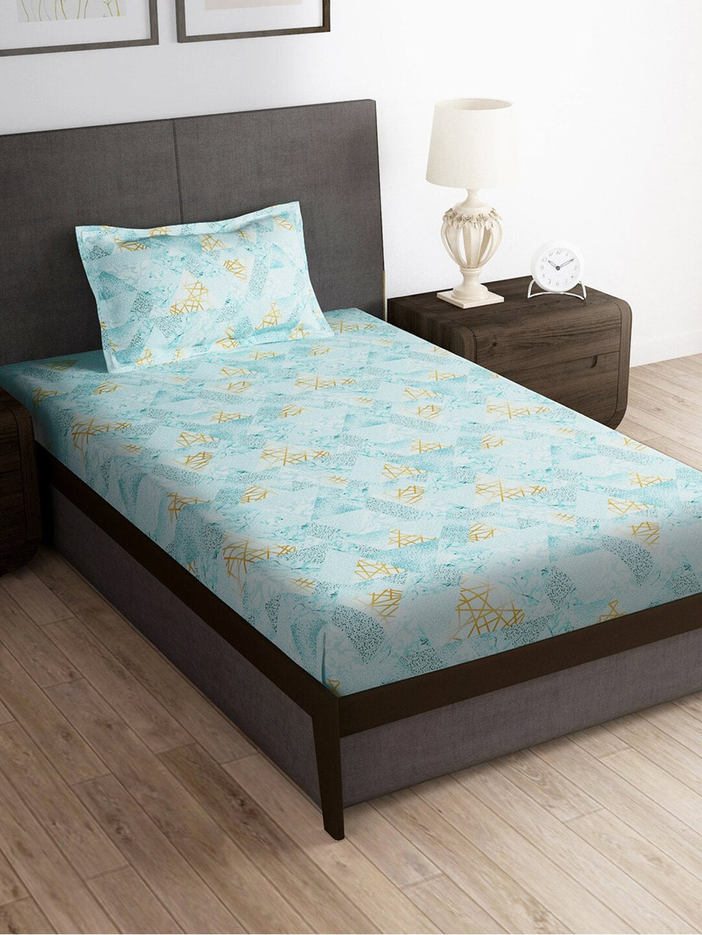 Story@home Blue & Yellow Printed Microfiber 180 TC Bedsheet With Pillow Cover | Grocsy