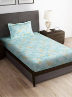 Story@home Blue & Yellow Printed Microfiber 180 TC Bedsheet With Pillow Cover | Grocsy