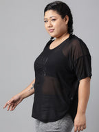 MKH Plus Size Typography Printed Drop-Shoulder Sleeves Dri-FIT Relaxed Fit Sports T-shirt | Grocsy
