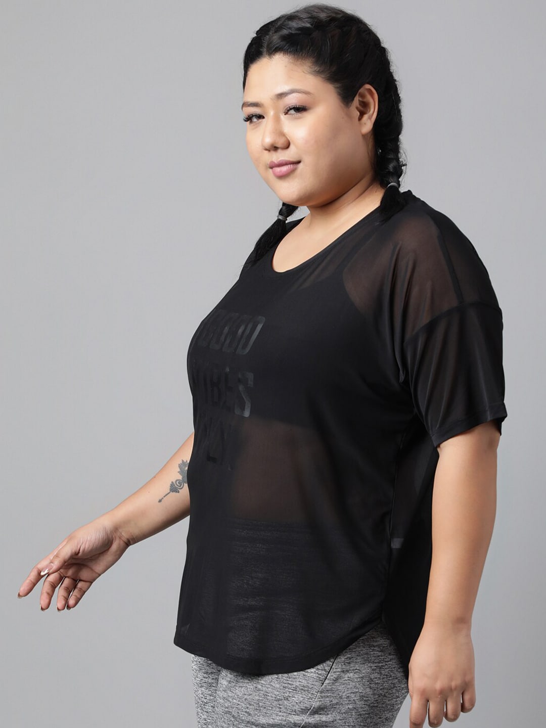 MKH Plus Size Typography Printed Drop-Shoulder Sleeves Dri-FIT Relaxed Fit Sports T-shirt | Grocsy
