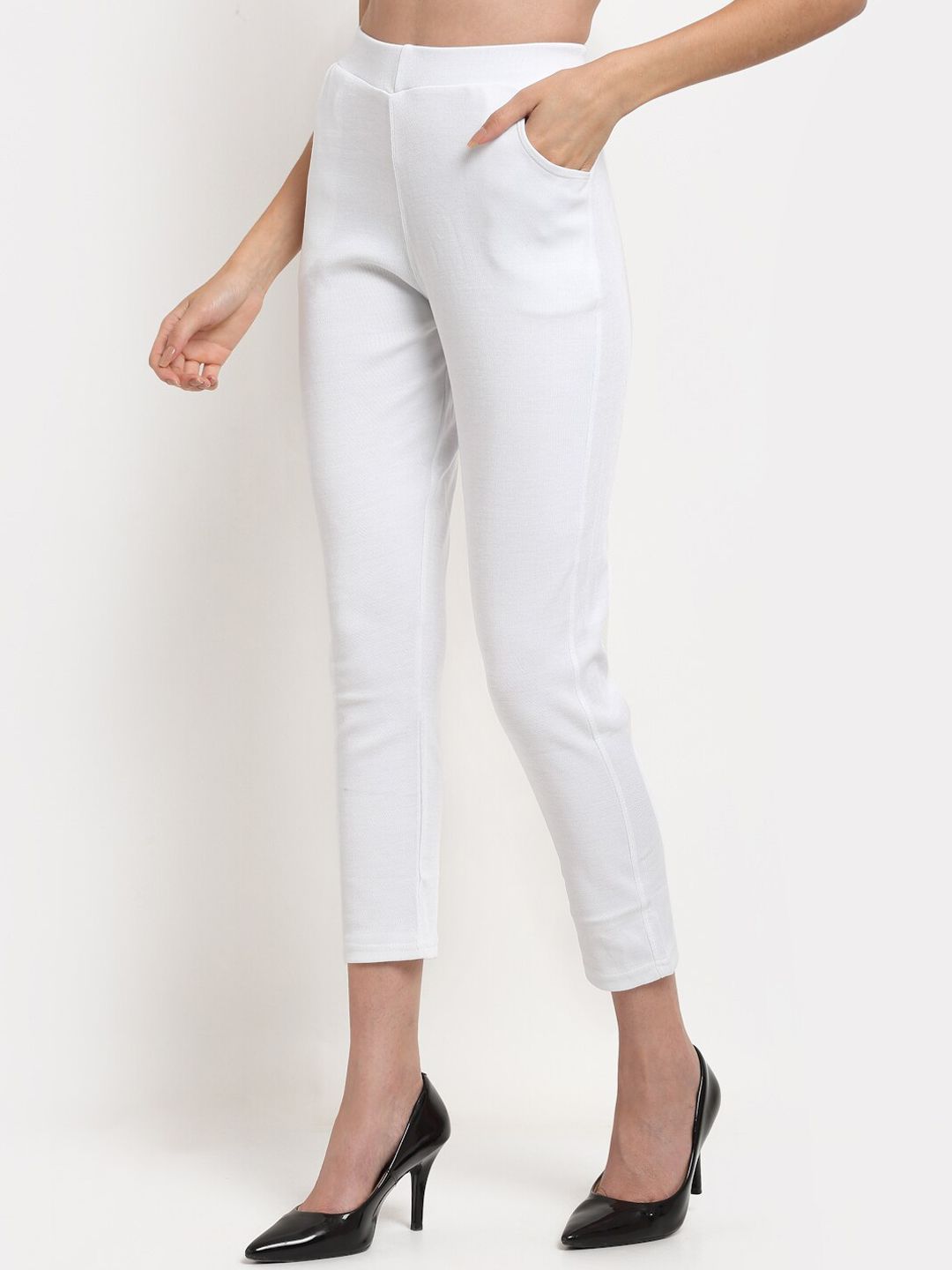 TAG 7 Women White Solid Ankle Length Leggings Pants | Grocsy