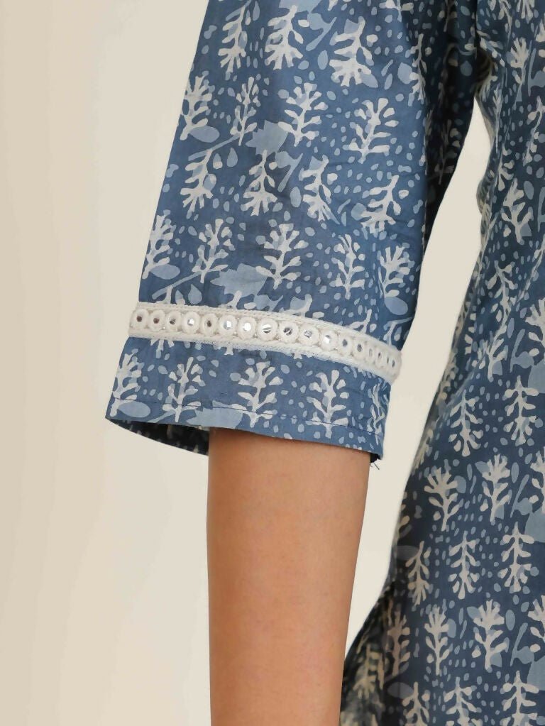 Aramya Straight Soft Cotton Block Print Women's Kurta Set - Blue | Grocsy