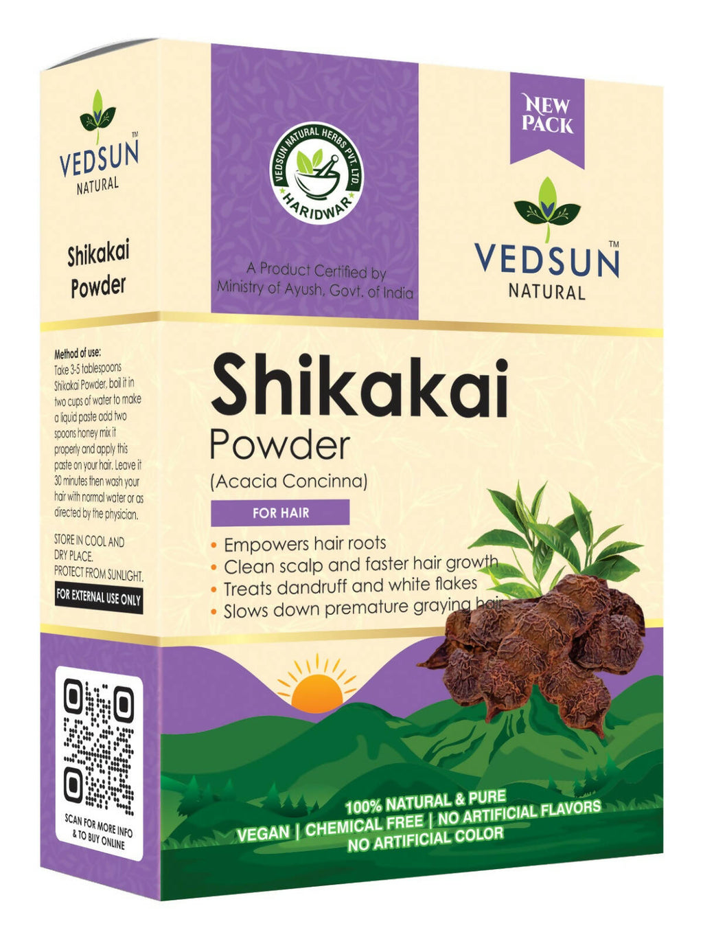 Vedsun Naturals Shikakai Powder Organic and Pure For Hair Growth | Grocsy