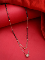 NVR Women's Rose Gold CZ Stone-Studded & Beaded Layered Mangalsutra | Grocsy