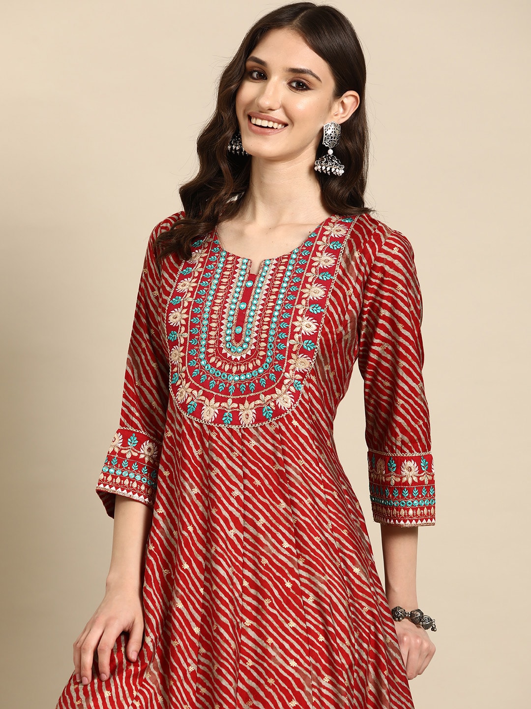 Sangria Women Floral Embroidered Mirror Work Anarkali Kurta | Grocsy